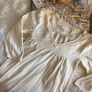 Y2K Abercrombie & Fitch Knit Babydoll Empire Bust Top Vintage V-neck Cream Bella